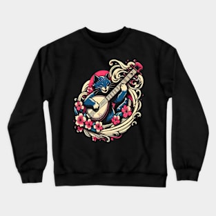 cat playing  shamisen japanese Crewneck Sweatshirt